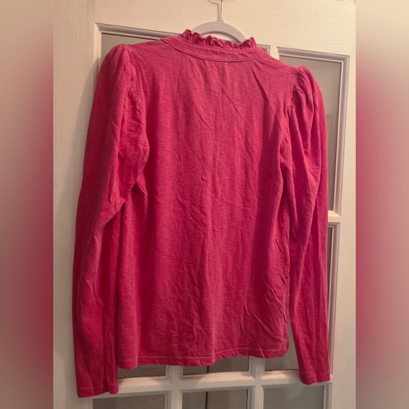 Sundry By "Anthropologie" Fuchsia Puff Long Sleeve Ruffle Henley Top - Picture 6 of 7